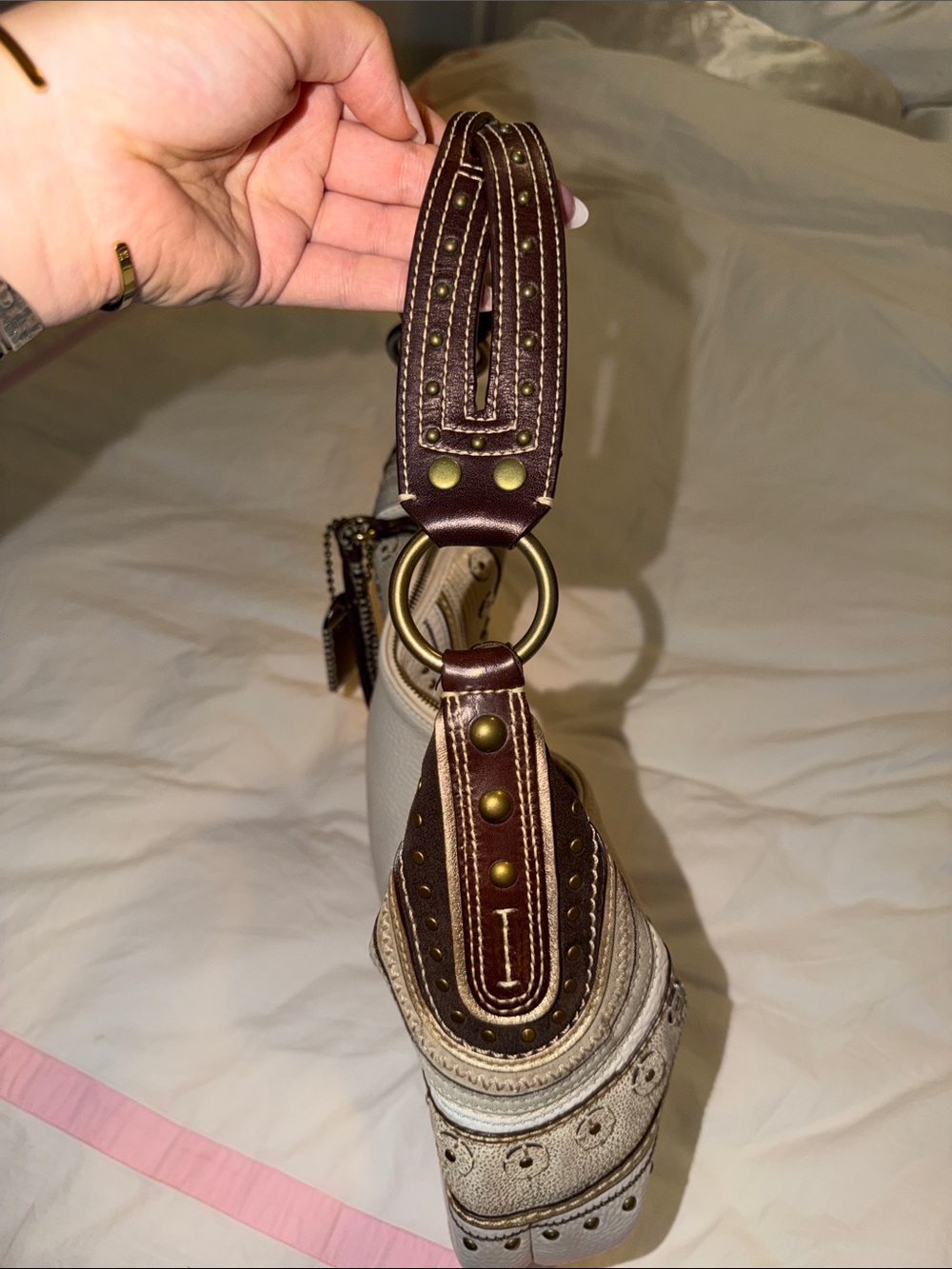COACH White Leather Hobo Bag with Metallic Accents - Picture 4 of 9